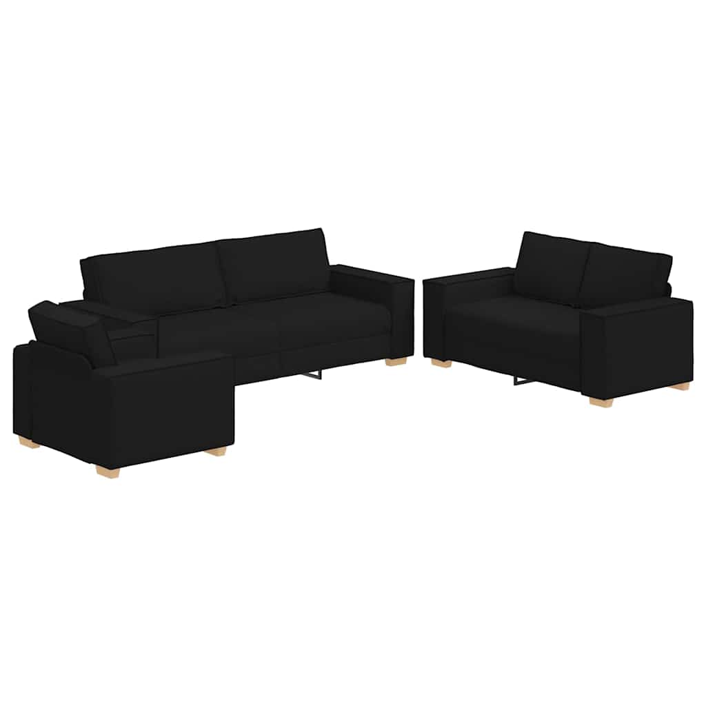 Divano 3 pcs Nero 220 x 80 x 84 cm Tessuto misto lino