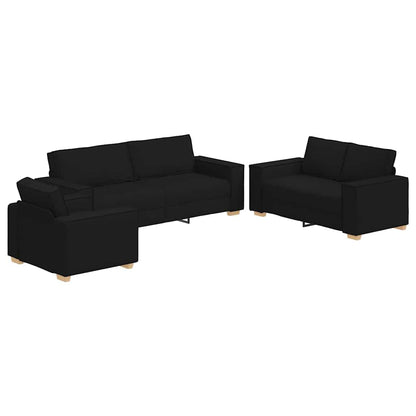 Divano 3 pcs Nero 220 x 80 x 84 cm Tessuto misto lino