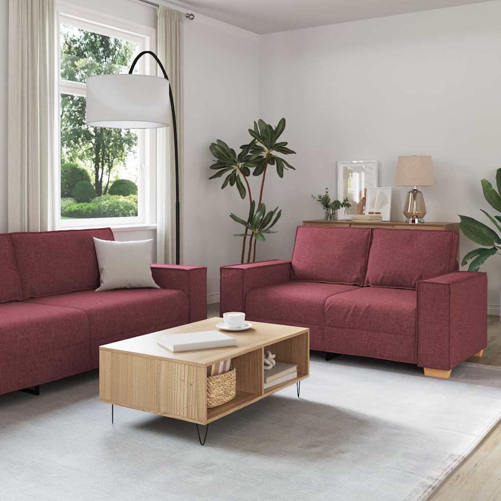 Divano 3 pcs Rosso Vino 220 x 80 x 84 cm Tessuto misto lino