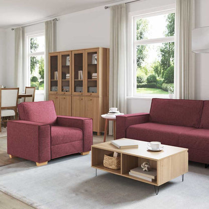 Divano 3 pcs Rosso Vino 220 x 80 x 84 cm Tessuto misto lino