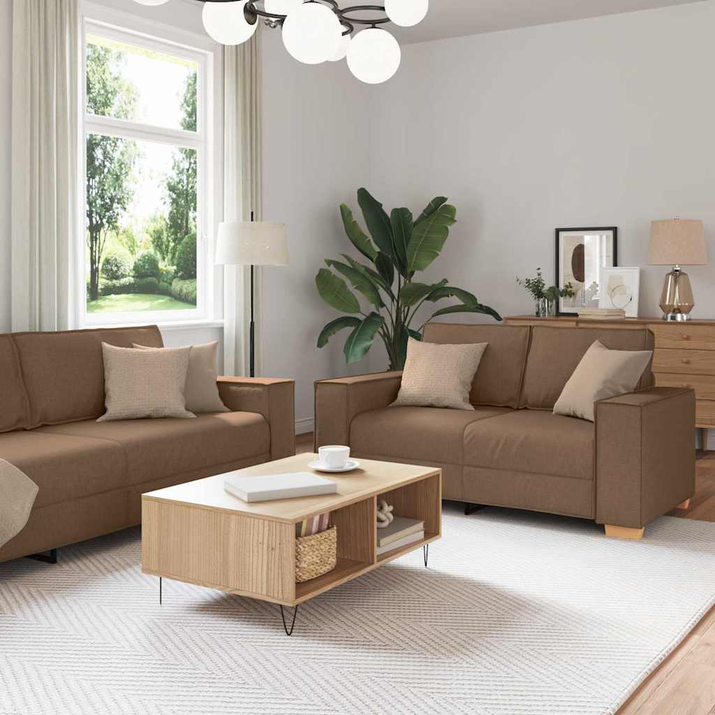 Divano 3 pcs Marrone 220 x 80 x 84 cm Tessuto misto lino