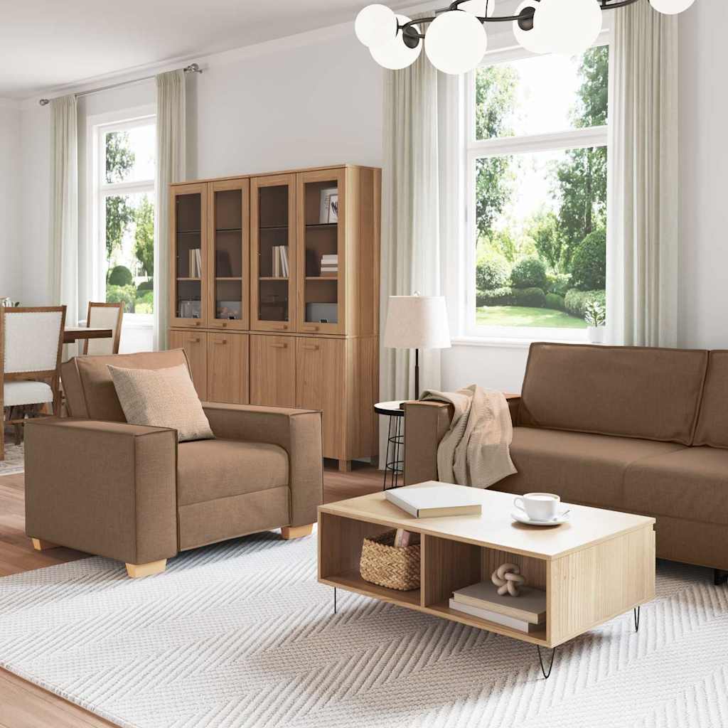 Divano 3 pcs Marrone 220 x 80 x 84 cm Tessuto misto lino
