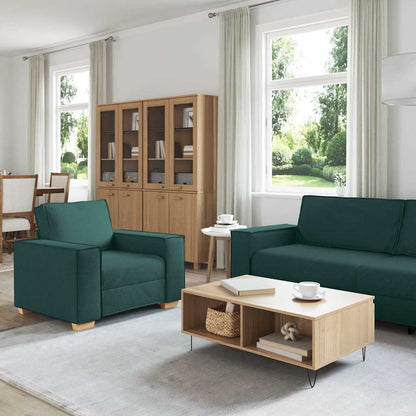 Divano 3 pcs Verde Scuro 220 x 80 x 84 cm Tessuto misto lino