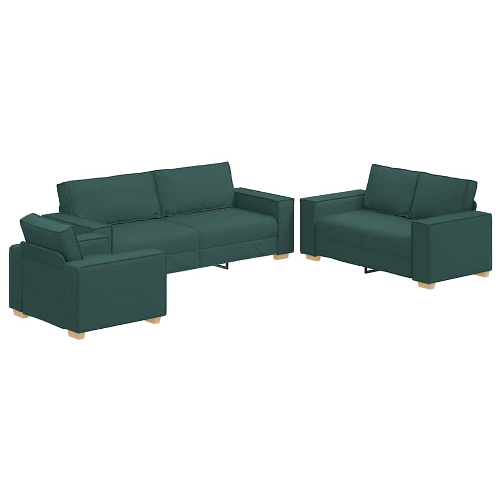 Divano 3 pcs Verde Scuro 220 x 80 x 84 cm Tessuto misto lino