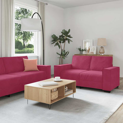 Set di Divani 3 pz con Cuscini Rosso Vino in Velluto