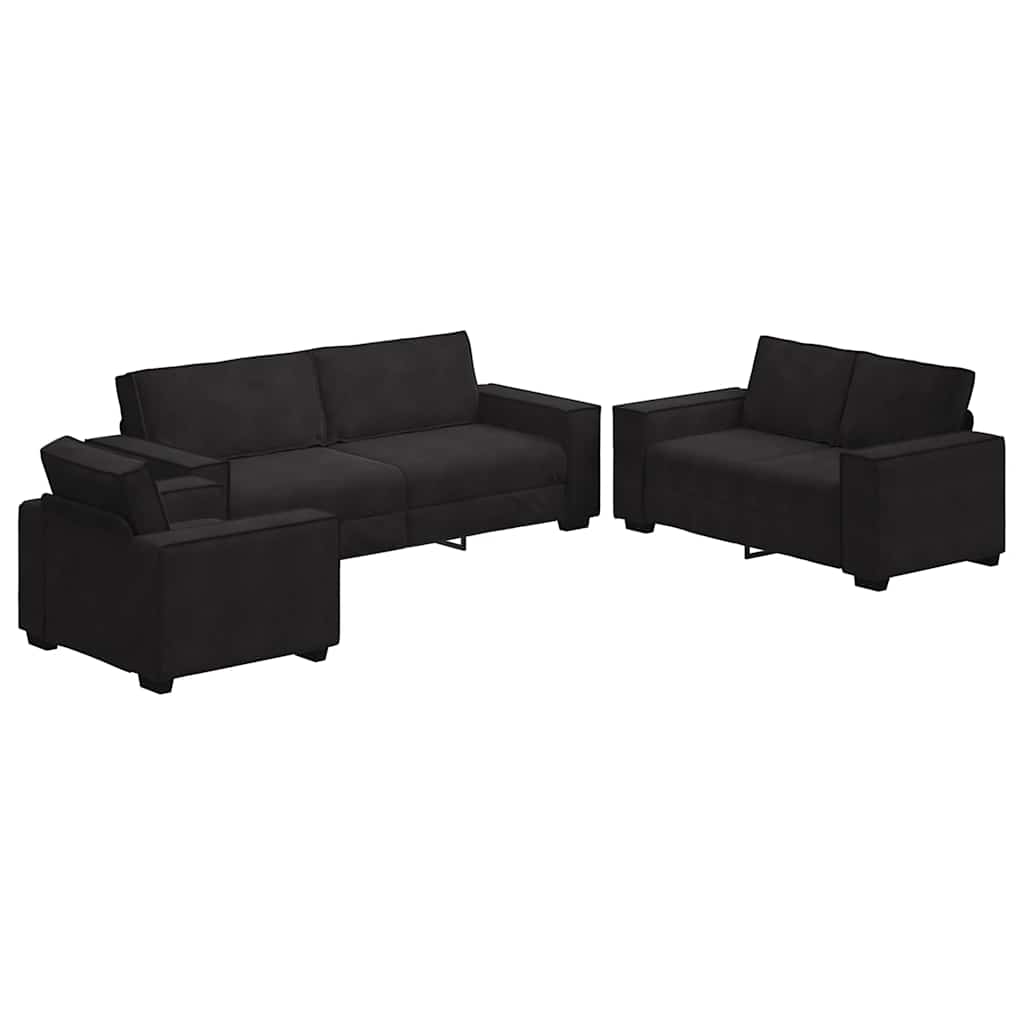 Set di Divani 3 pz con Cuscini Nero in Velluto