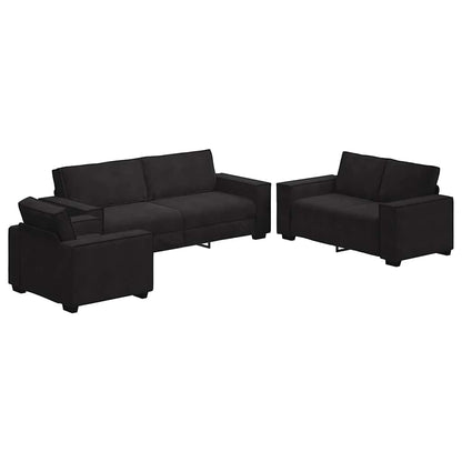 Set di Divani 3 pz con Cuscini Nero in Velluto