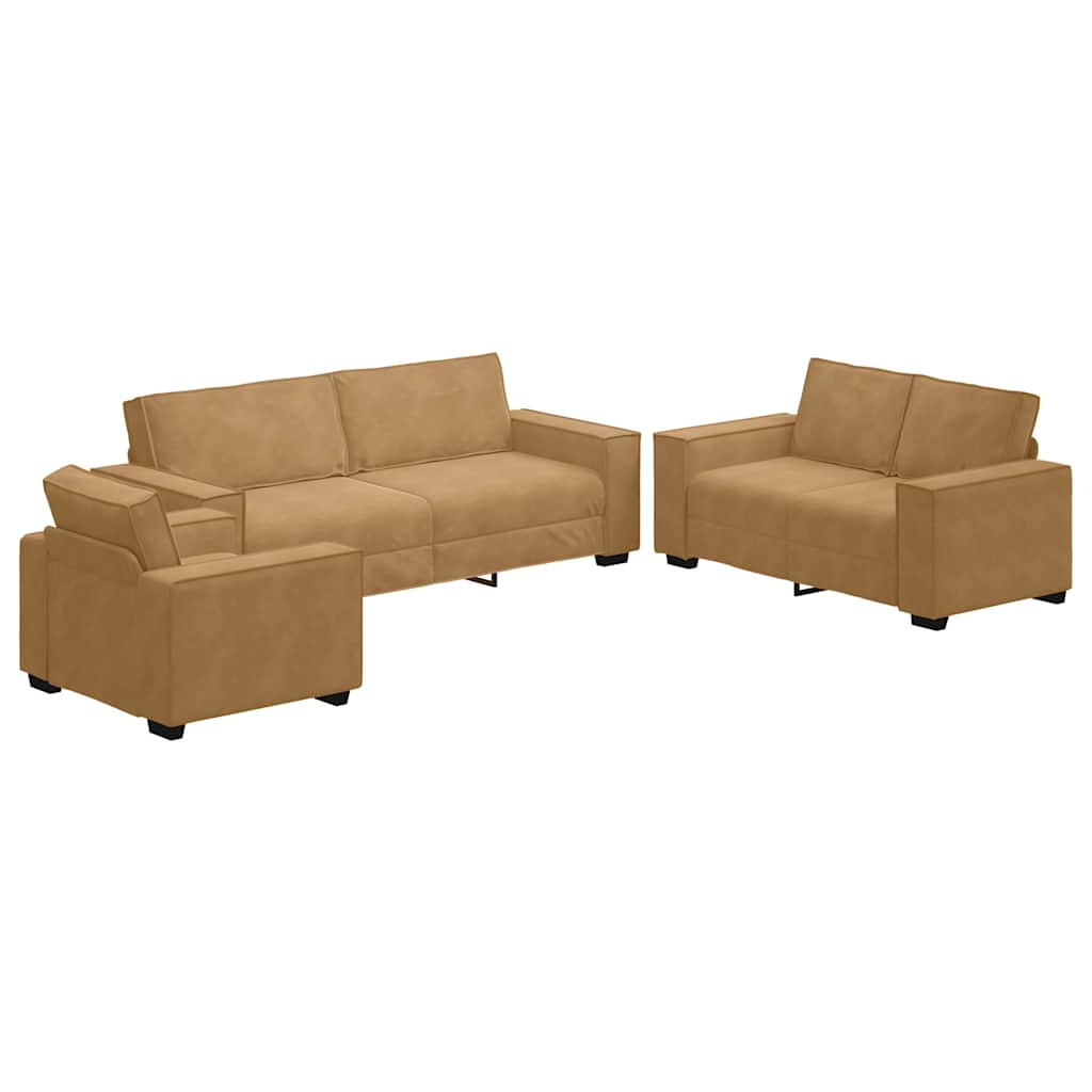 Set di Divani 3 pz con Cuscini Marrone in Velluto