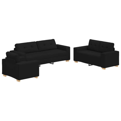 Divano 3 pcs Nero 221 x 80 x 80 cm Tessuto misto lino