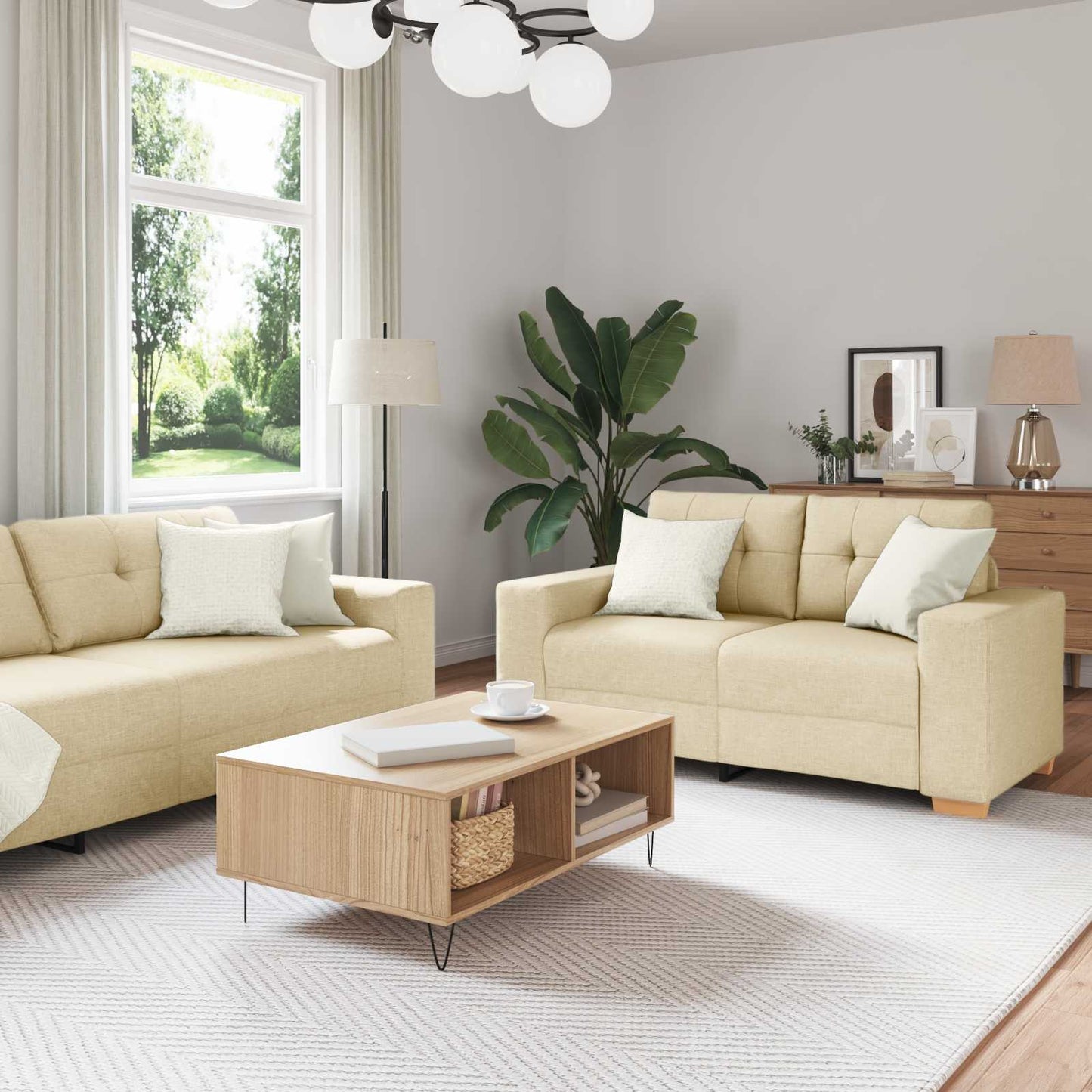 Divano 3 pcs Crema 221 x 80 x 80 cm Tessuto misto lino