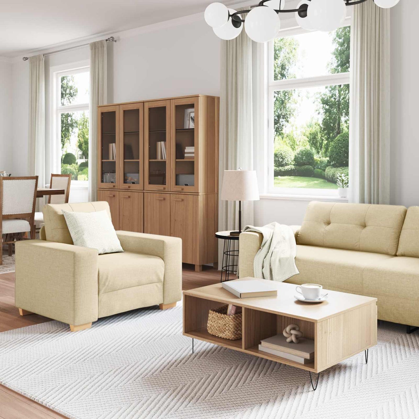 Divano 3 pcs Crema 221 x 80 x 80 cm Tessuto misto lino