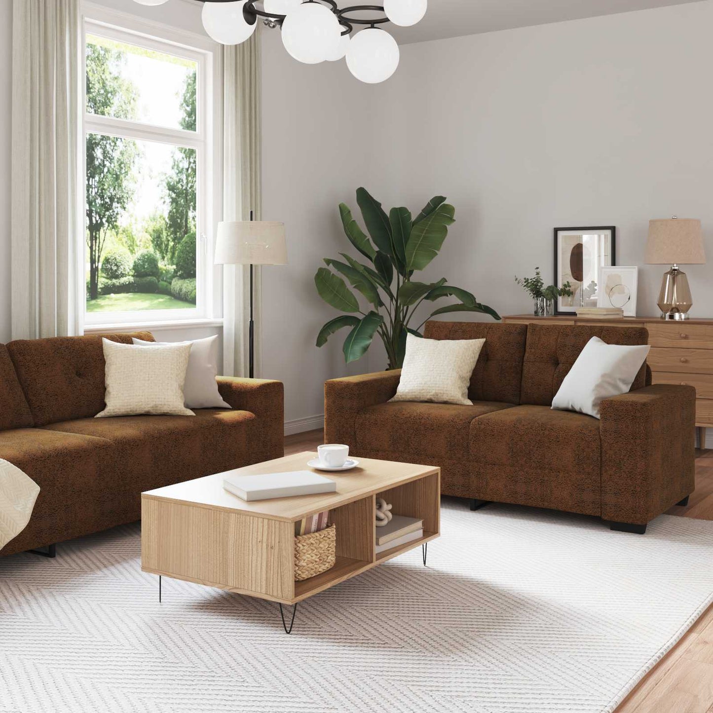 Divano 3 pcs Marrone 221 x 80 x 80 cm Tessuto misto lino