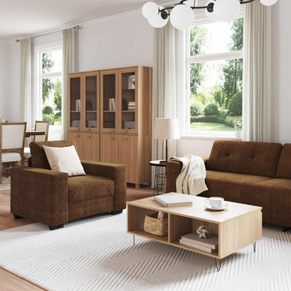 Divano 3 pcs Marrone 221 x 80 x 80 cm Tessuto misto lino