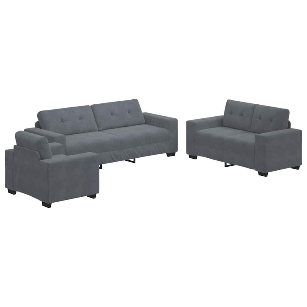 Set di divani 3 pcs Grigio scuro 221 x 80 x 80 cm Velluto