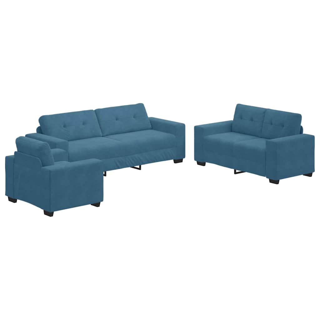 Set di divani 3 pcs Blu 221 x 80 x 80 cm Velluto