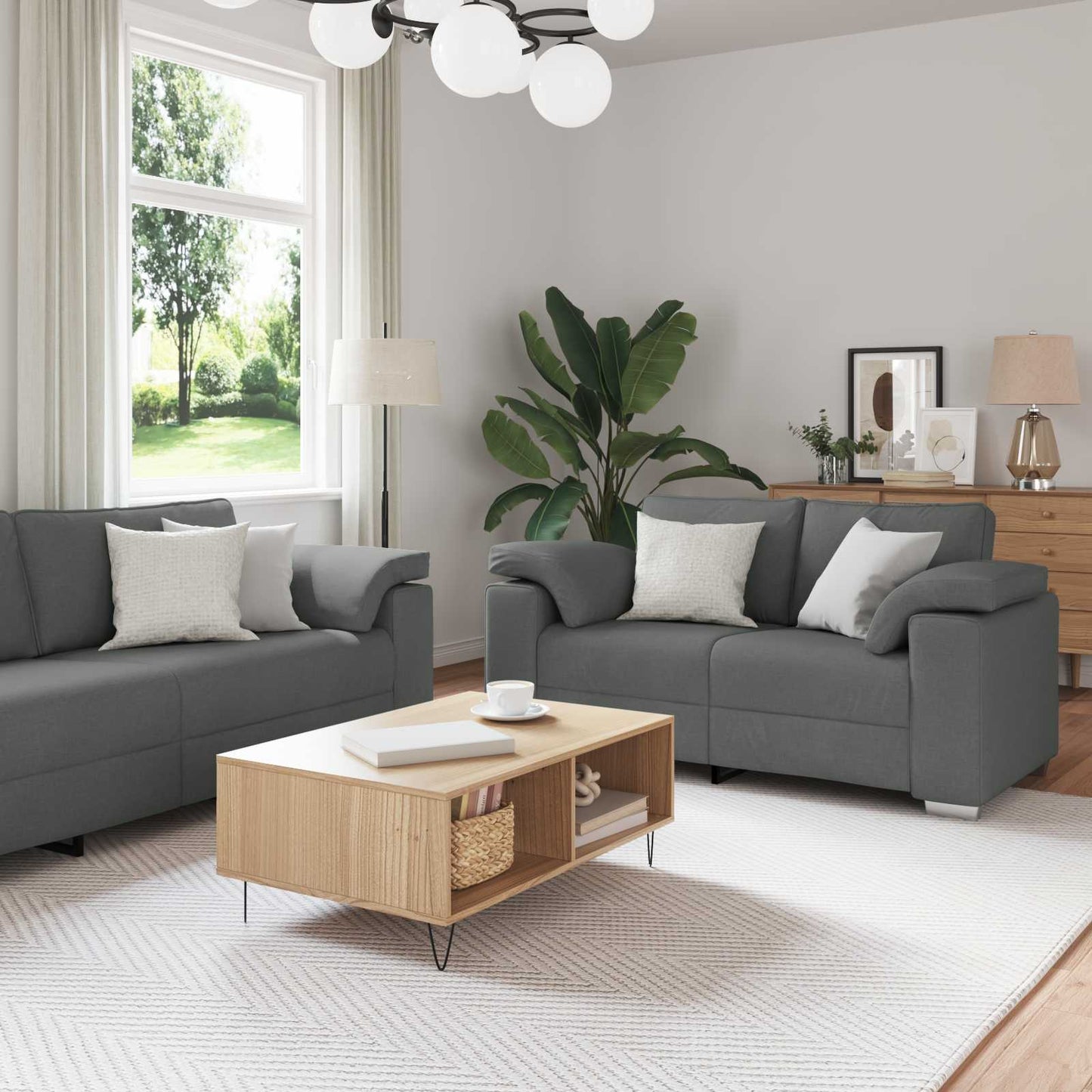 Divano 3 pcs Grigio scuro 219 x 80 x 82 cm Tessuto misto lino