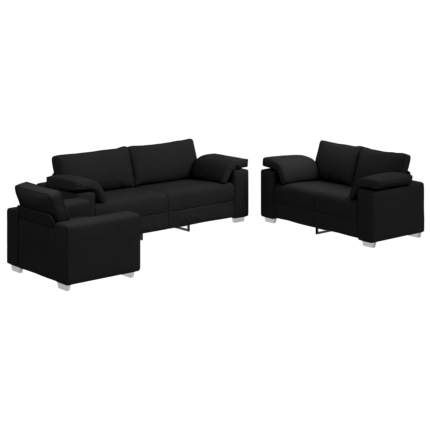 Divano 3 pcs Nero 219 x 80 x 82 cm Tessuto misto lino