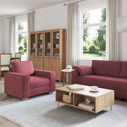 Divano 3 pcs Rosso Vento 219 x 80 x 82 cm Tessuto misto lino