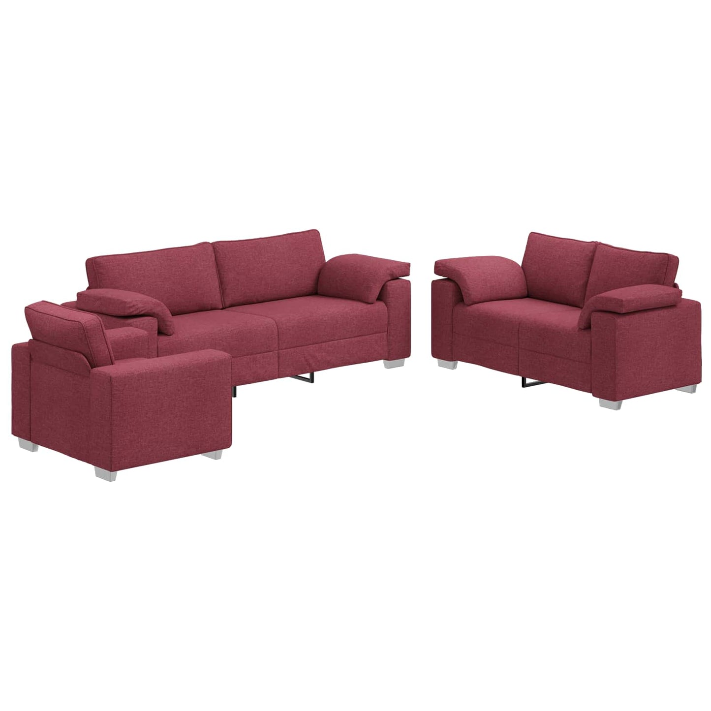 Divano 3 pcs Rosso Vento 219 x 80 x 82 cm Tessuto misto lino