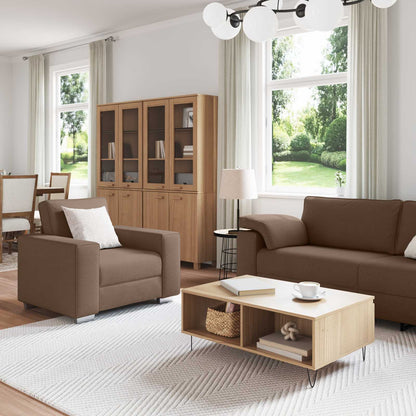 Divano 3 pcs Marrone 219 x 80 x 82 cm Tessuto misto lino