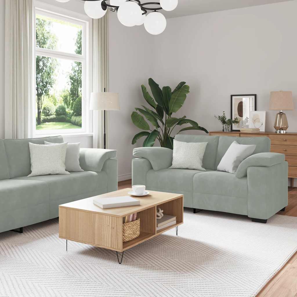 Set di Divani 3 pz con Cuscini Grigio Chiaro in Velluto