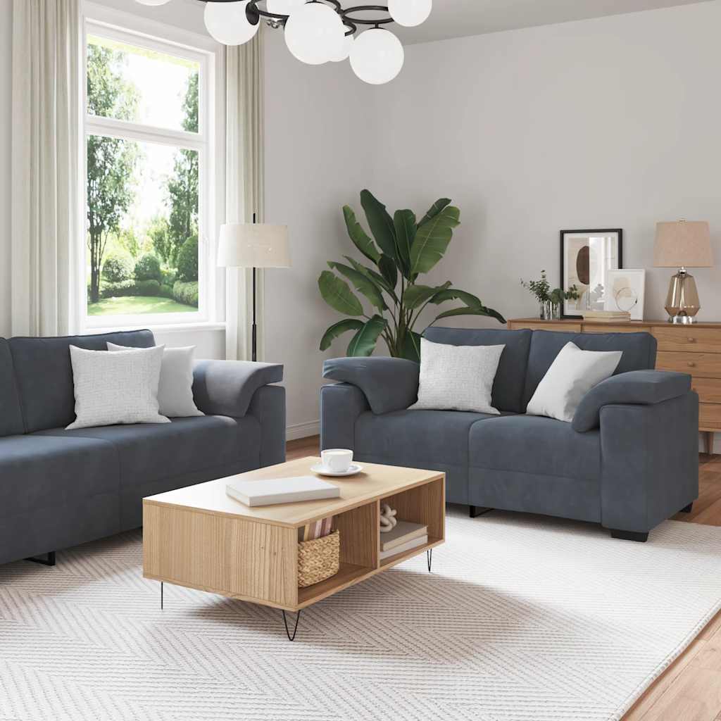 Set di Divani 3 pz con Cuscini Grigio Scuro in Velluto