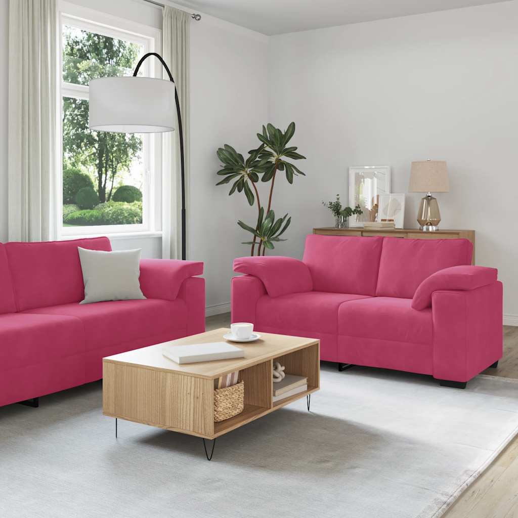Set di Divani 3 pz con Cuscini Rosso Vino in Velluto