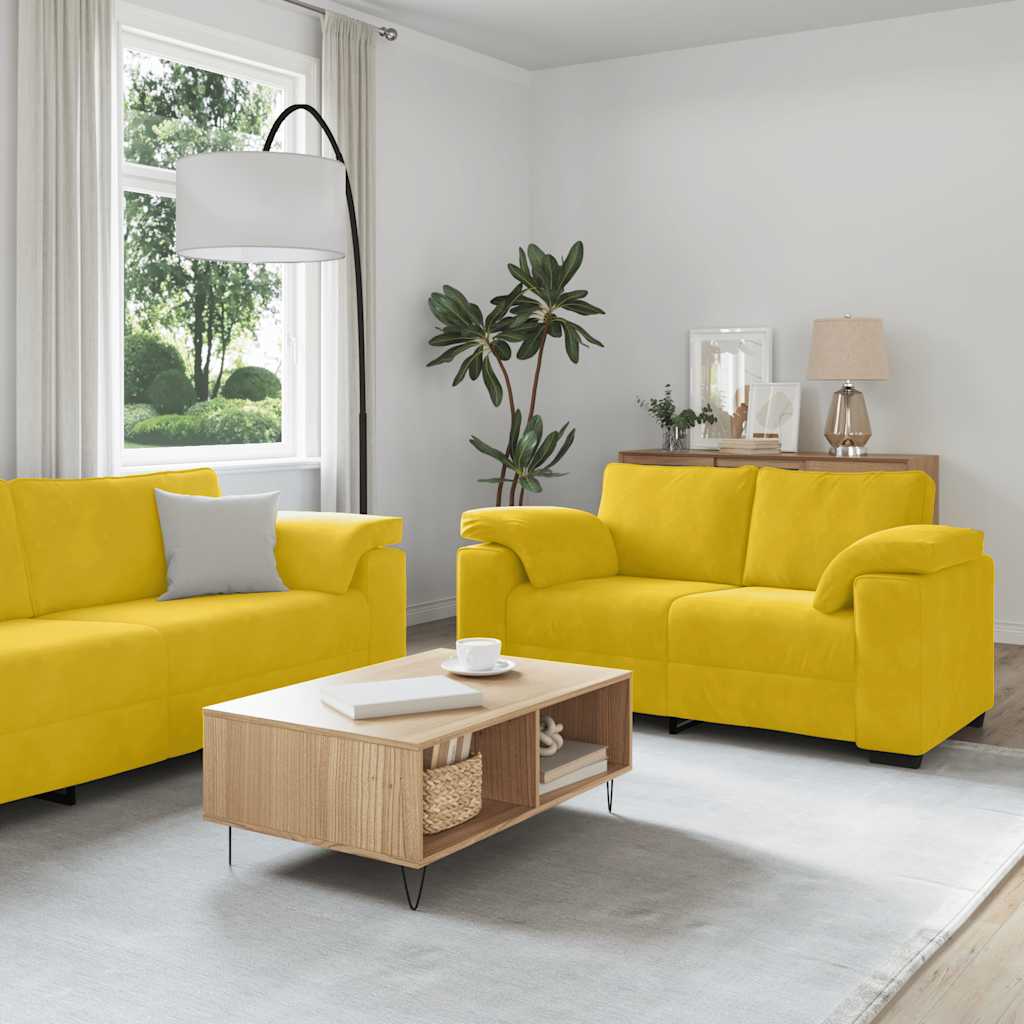 Set di Divani 3 pz con Cuscini giallo in Velluto
