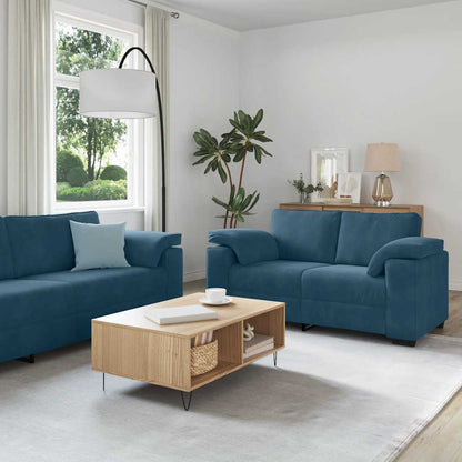 Set di Divani 3 pz con Cuscini Blu in Velluto
