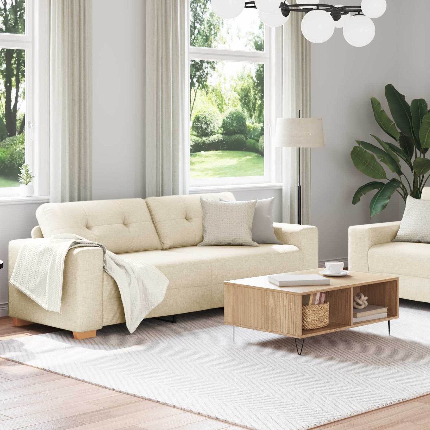 Divano 2 pcs Beige 221 x 80 x 80 cm Tessuto misto lino