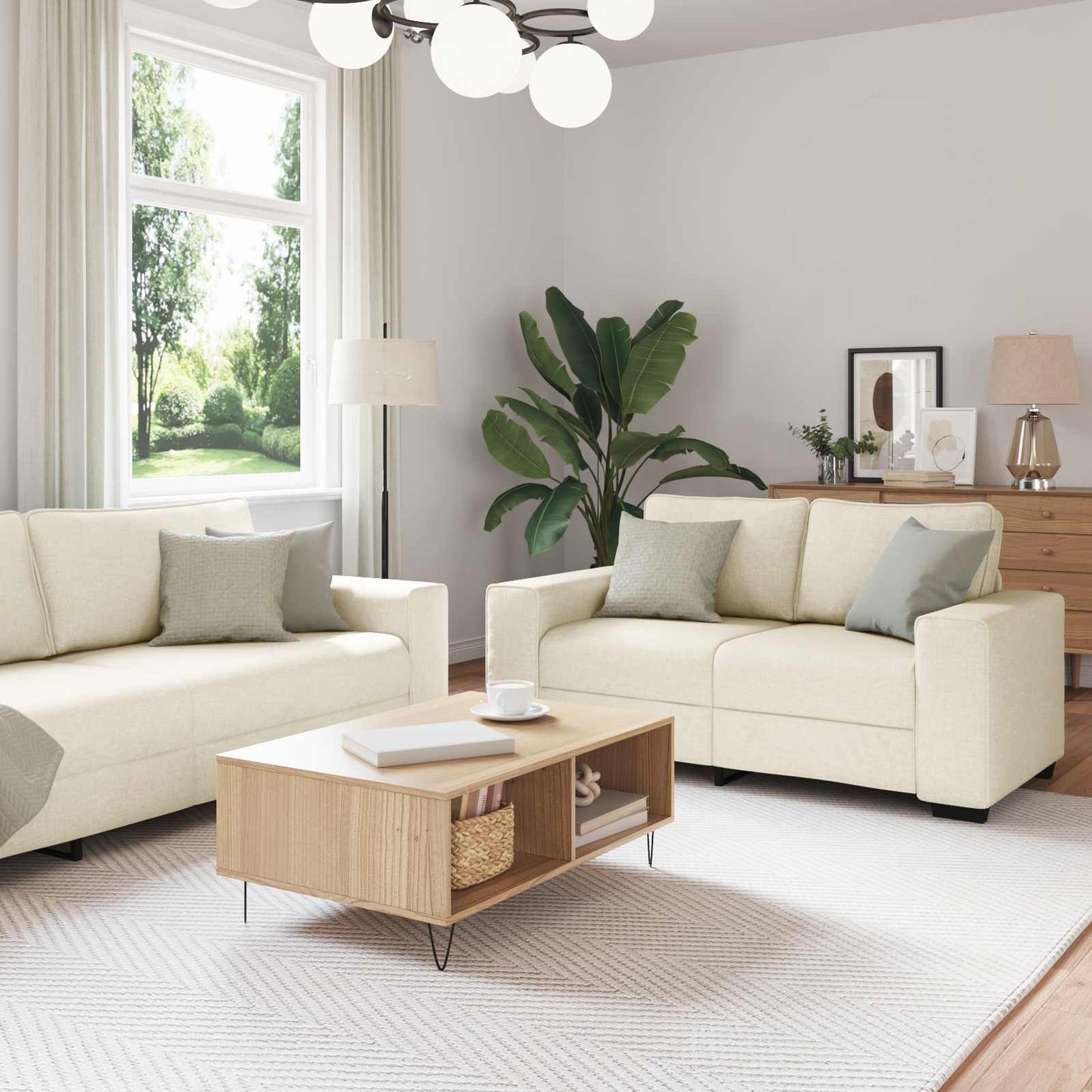 Divano 2 pcs Beige 221 x 80 x 82 cm Tessuto misto lino