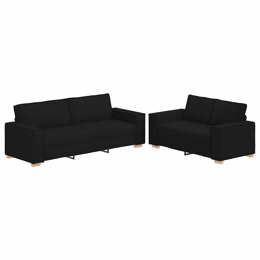 Set di Divani 2 pz con Cuscini Nero in Tessuto