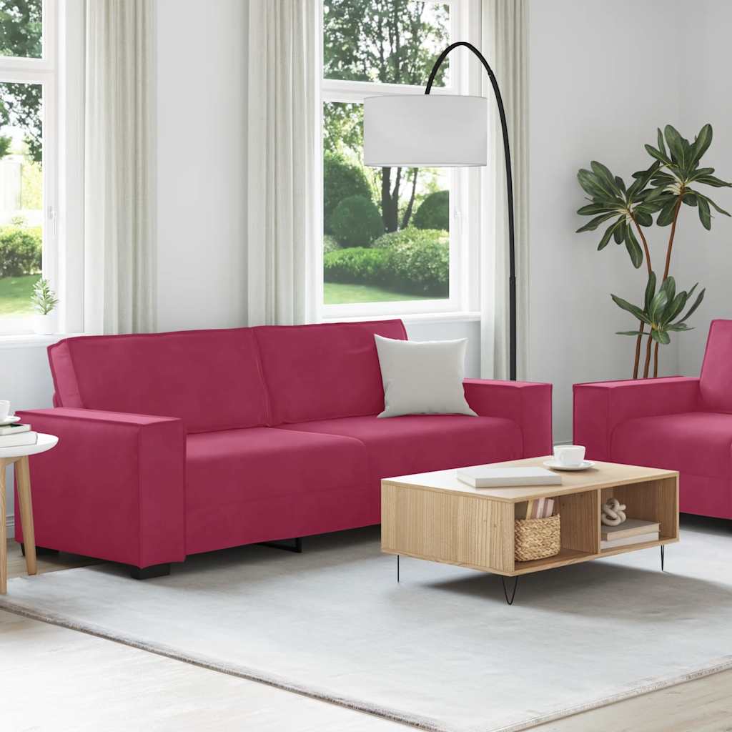 Set di Divani 2 pz con Cuscini Rosso Vino in Velluto