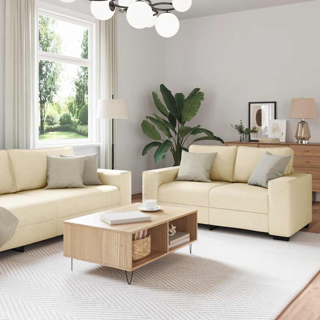 Set di Divani 2 pz con Cuscini Crema in Tessuto