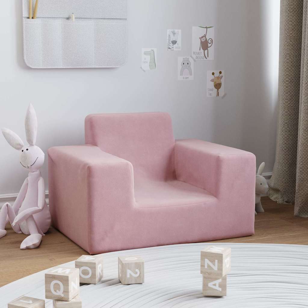Divano per bambini rosa in morbido peluche