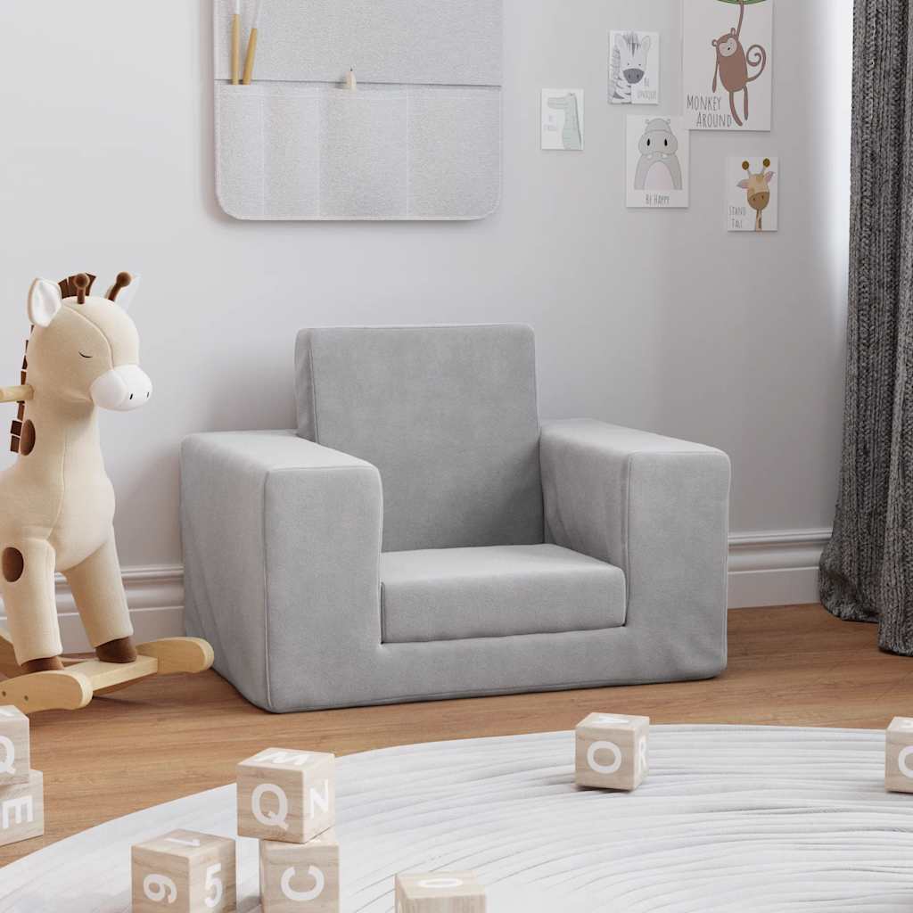 Divano per Bambini Grigio Chiaro in Morbido Peluche