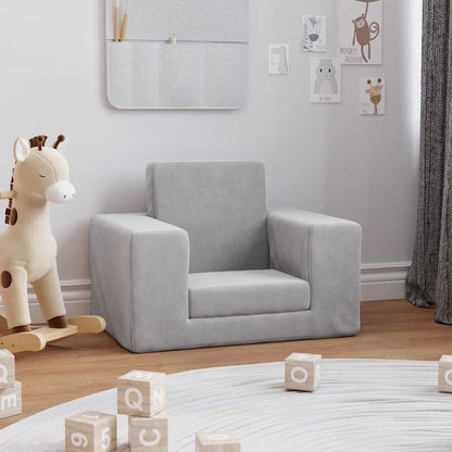 Divano per Bambini Grigio Chiaro in Morbido Peluche