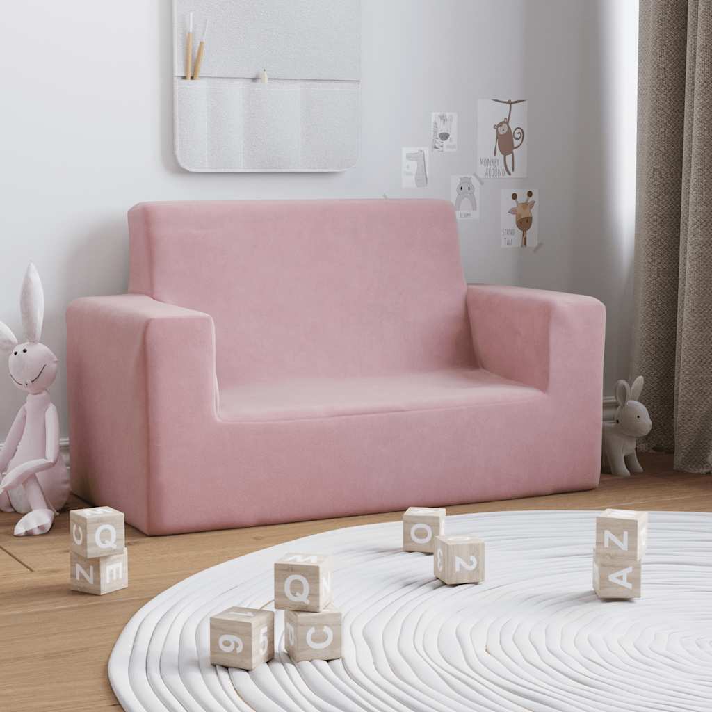 Divano per Bambini 2 Posti Rosa in Morbido Peluche