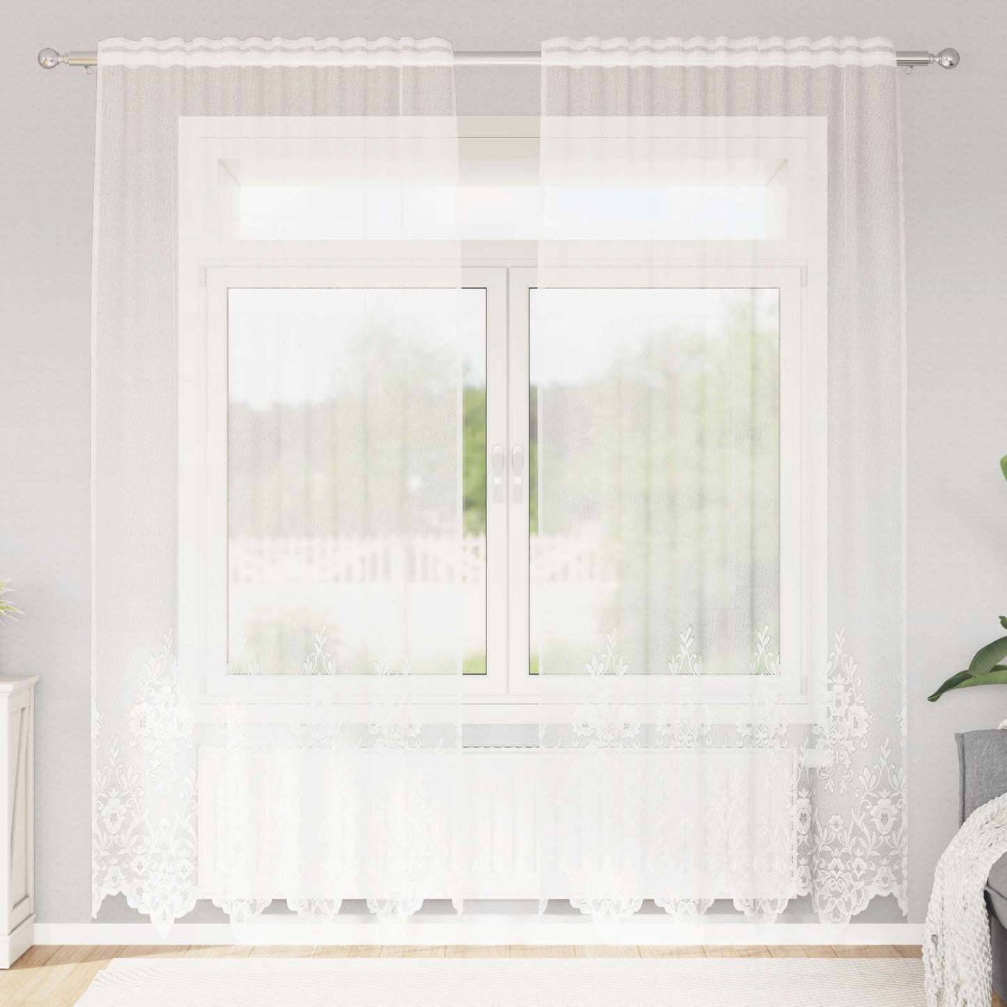 Tenda in Pizzo con tende Floreale Bianco 245x150cm Poliestere