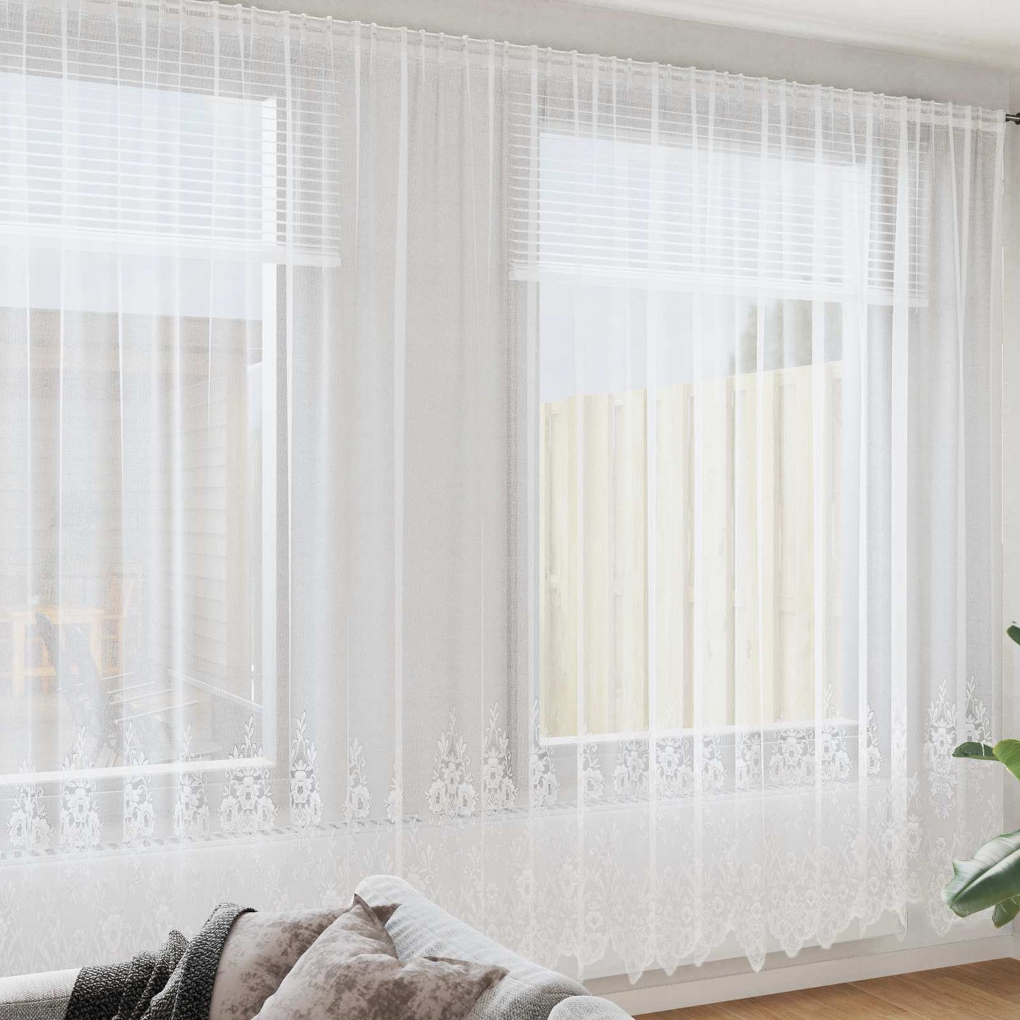 Tenda in Pizzo con tende Bianco 300 x 400 cm Poliestere
