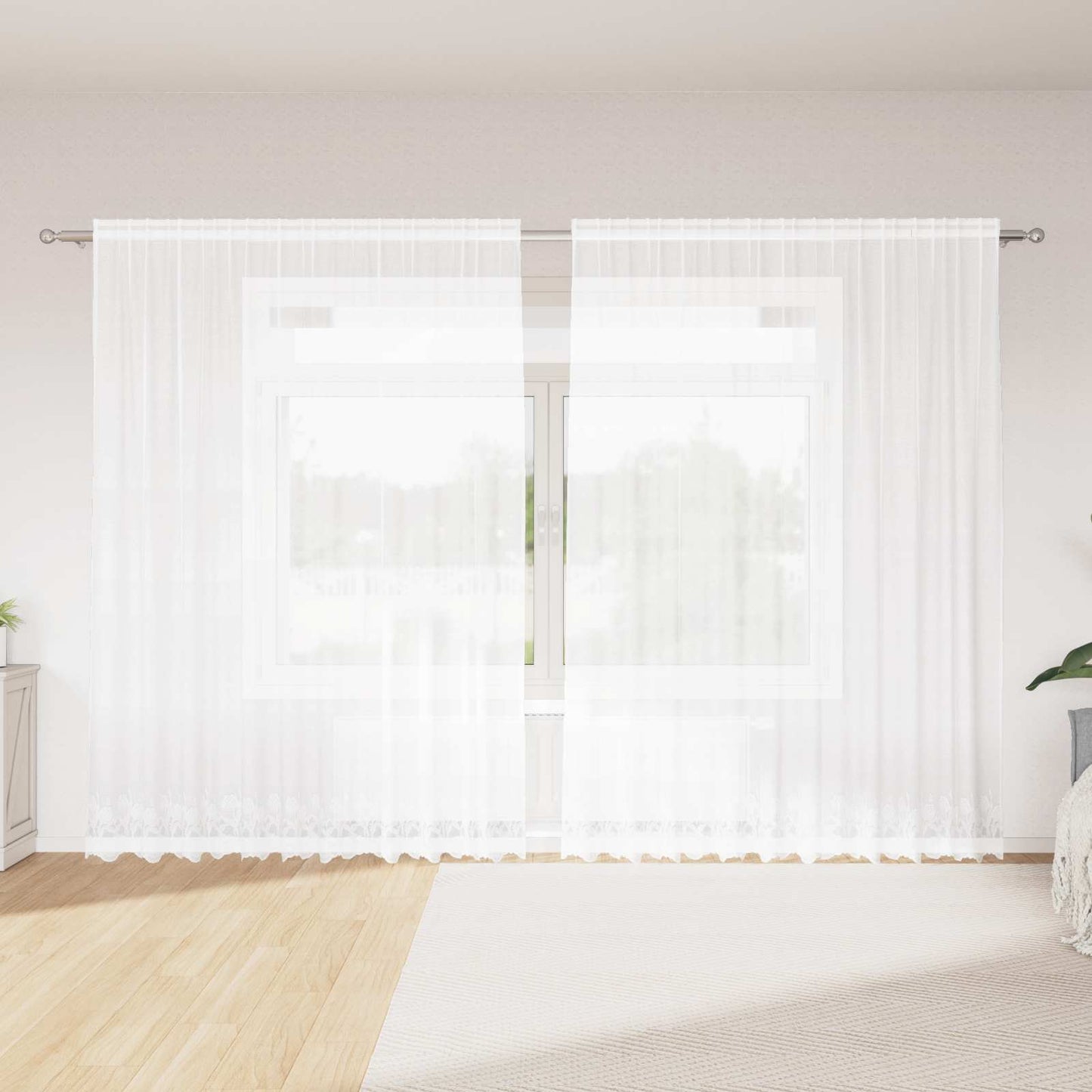 Tenda in Pizzo con tende Bianco 240 x 300 cm Poliestere