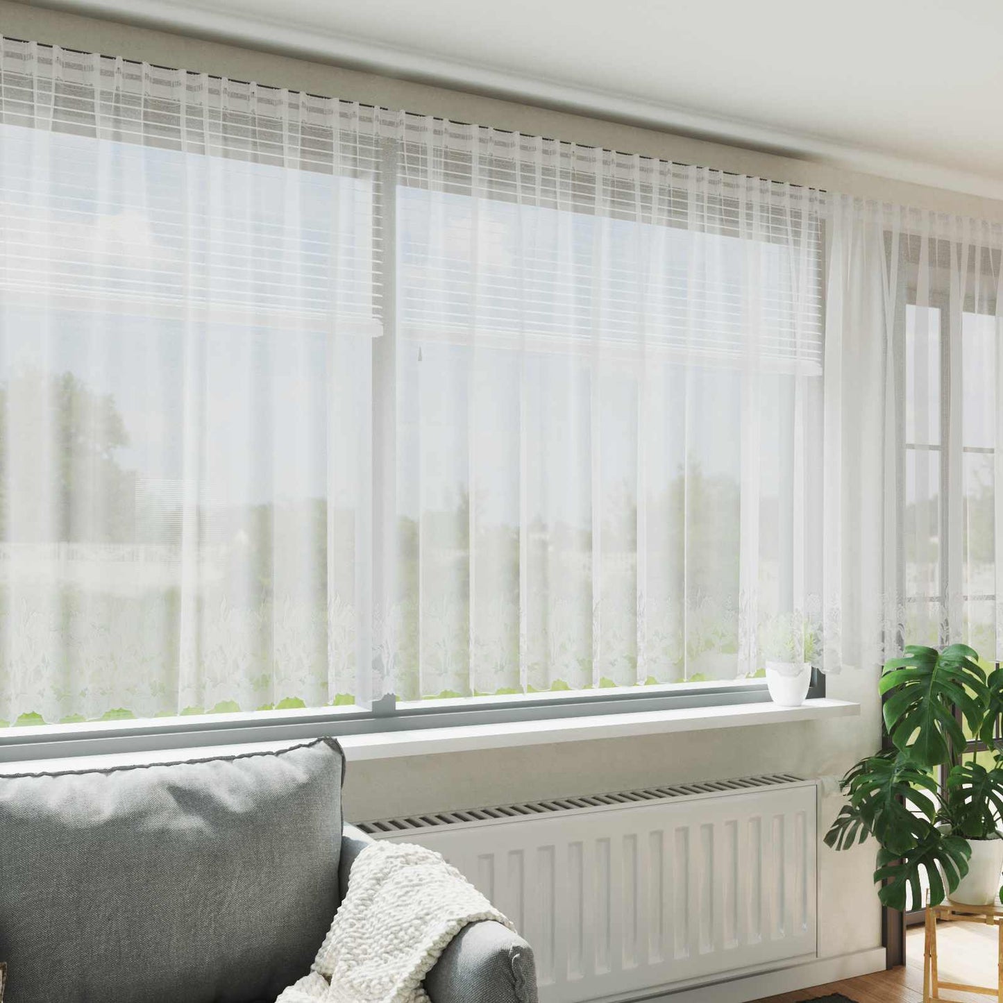 Tenda in Pizzo con tende Bianco 160 x 750 cm Poliestere