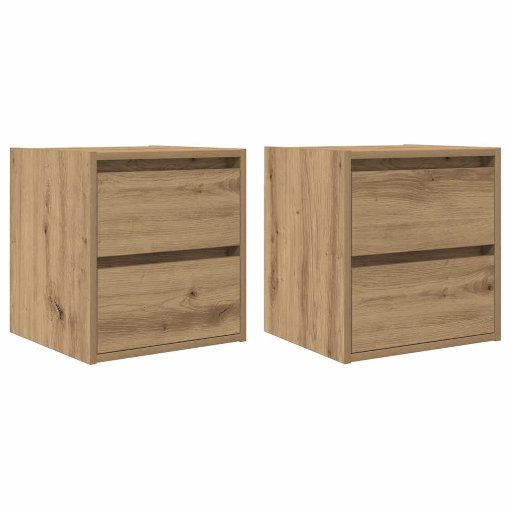 Comodini a Muro 2 pz Rovere Artigianale 38x34x40 cm