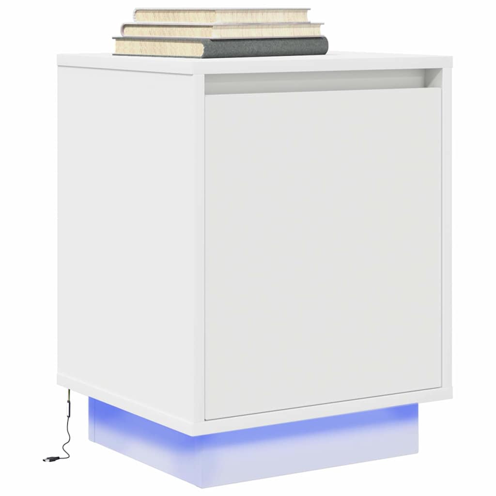 Comodino con Luci a LED Bianco 38x34x50 cm