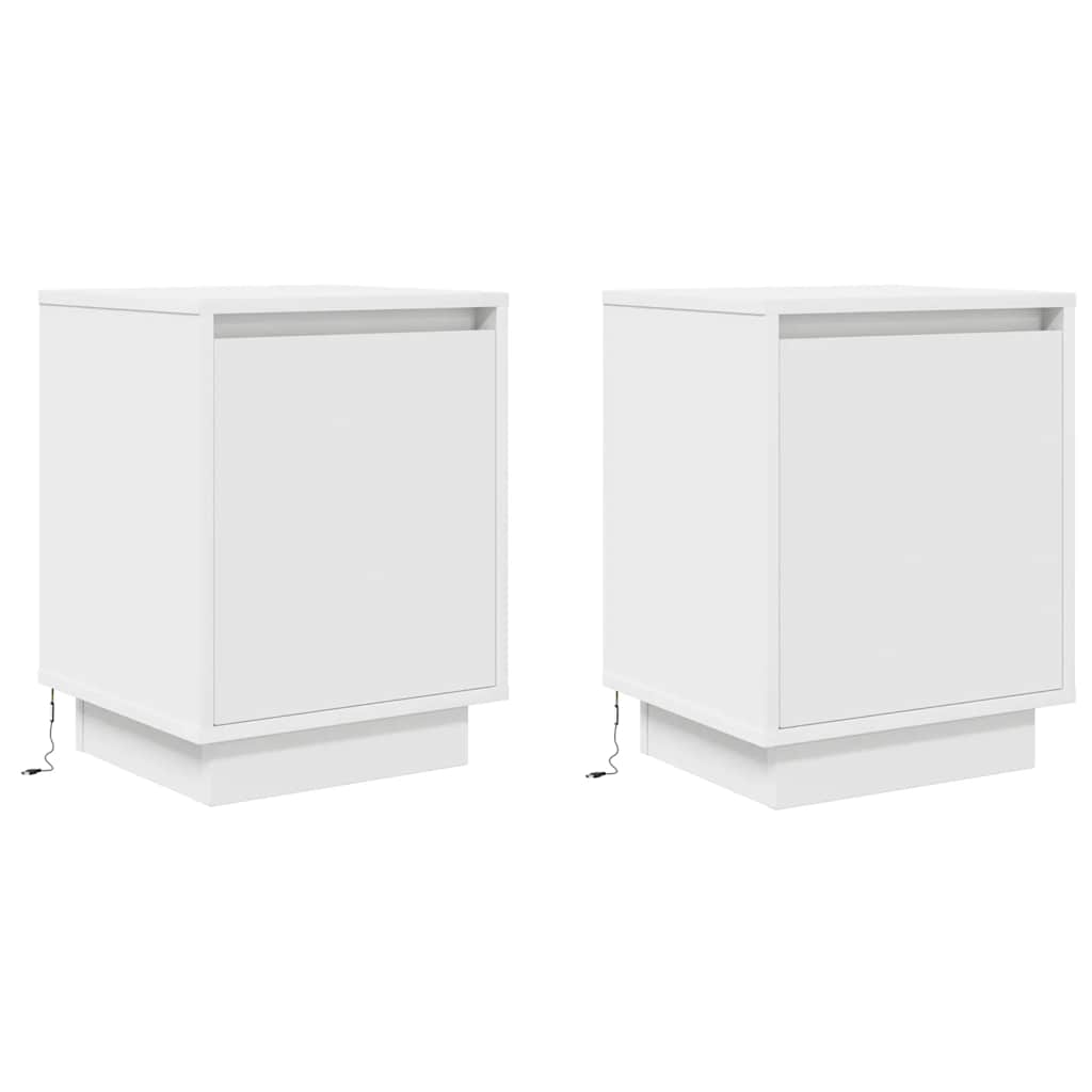 Comodini con Luci a LED 2 pz Bianco 38x34x50 cm
