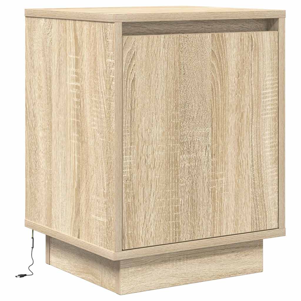 Comodino con Luci LED Rovere Sonoma 38x34x50 cm