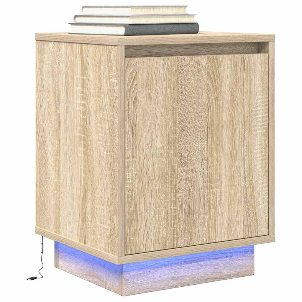 Comodino con Luci LED Rovere Sonoma 38x34x50 cm