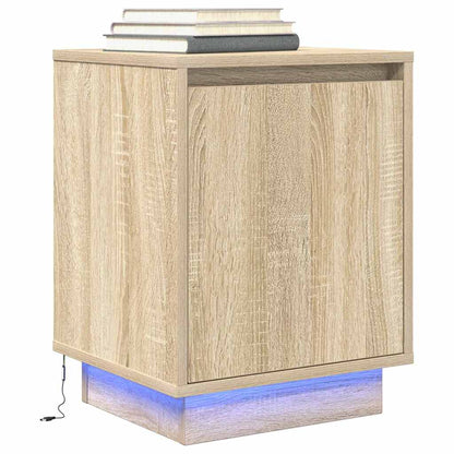 Comodino con Luci LED Rovere Sonoma 38x34x50 cm
