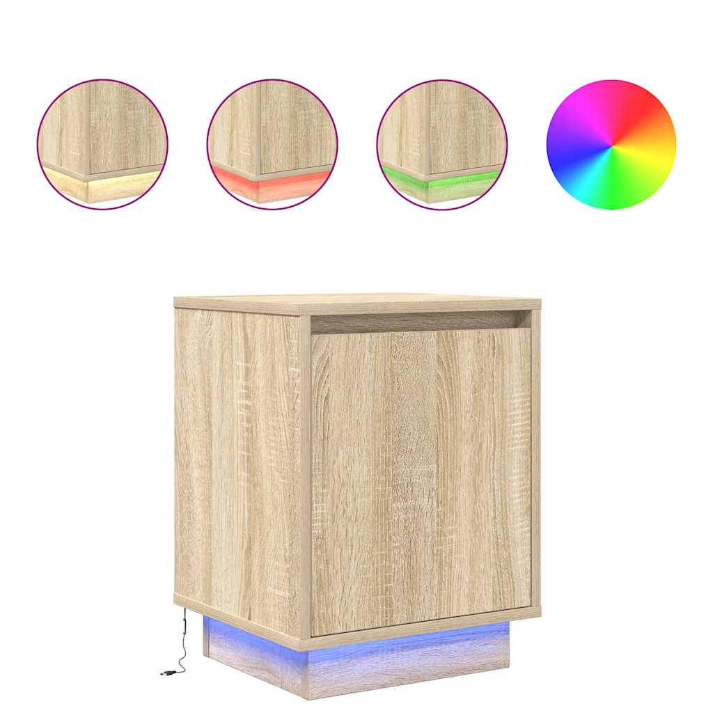 Comodini con Luci a LED 2 pz Rovere Sonoma 38x34x50 cm