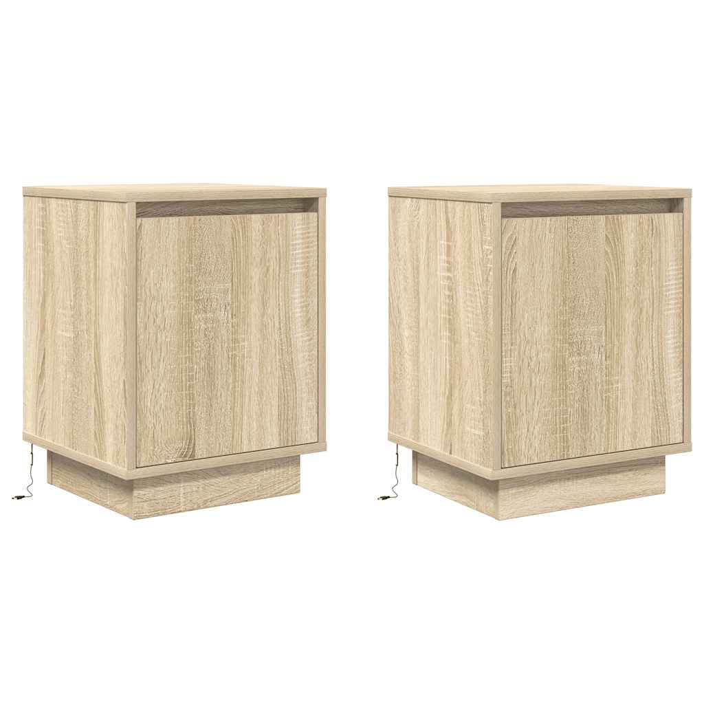 Comodini con Luci a LED 2 pz Rovere Sonoma 38x34x50 cm